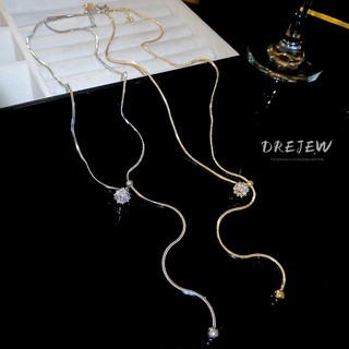 DREJEW Real mạ điện vuông zircon bóng có thể điều chỉnh vòng cổ nhẹ sang trọng dây chuyền áo len
