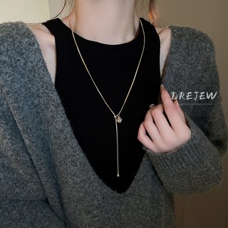 DREJEW Real mạ điện vuông zircon bóng có thể điều chỉnh vòng cổ nhẹ sang trọng dây chuyền áo len