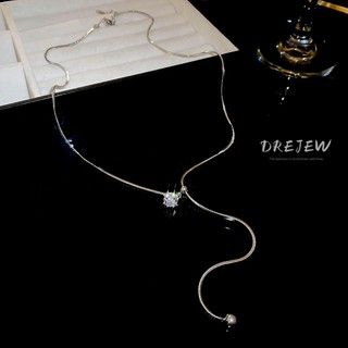 DREJEW Real mạ điện vuông zircon bóng có thể điều chỉnh vòng cổ nhẹ sang trọng dây chuyền áo len