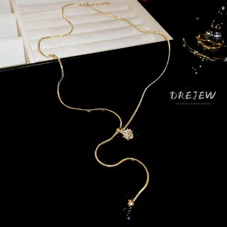 DREJEW Real mạ điện vuông zircon bóng có thể điều chỉnh vòng cổ nhẹ sang trọng dây chuyền áo len