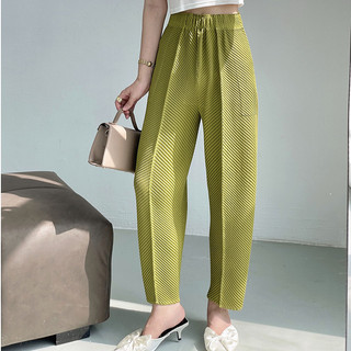 Miyake Xếp Ly Quạ Thiết Kế Quy Mô Quần Rời Thường Ngày Co Giãn Eo Nhiều Màu Mỏng Hơn Nhìn Quần Áo Nữ