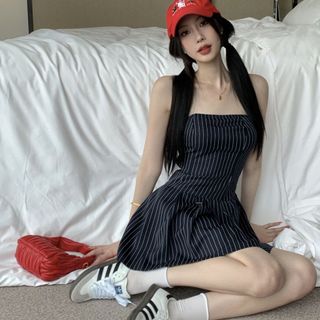 Phụ Nữ quây Mini Đầm Mùa Hè Sọc Lưng Xếp Ly Đầm Dự Tiệc Cho Cocktail Đi Biển Dạo Phố Quần Áo Thẩm Mỹ