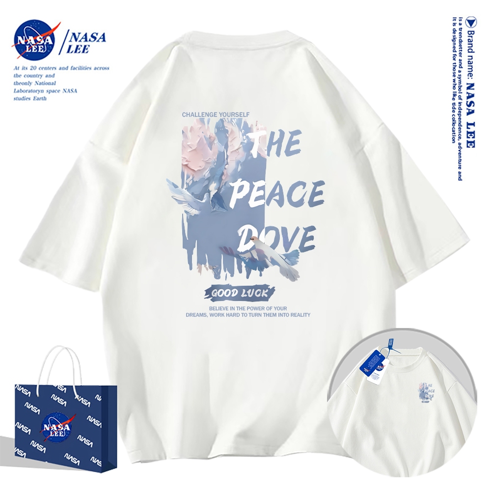 Áo thun NASA hình chim bồ câu hòa bình, cotton, kiểu dáng rộng rãi, unisex