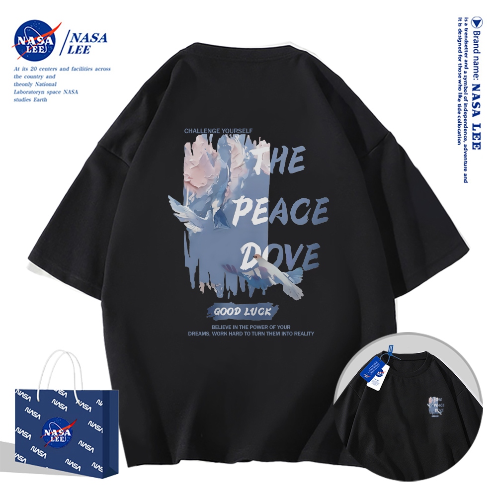 Áo thun NASA hình chim bồ câu hòa bình, cotton, kiểu dáng rộng rãi, unisex
