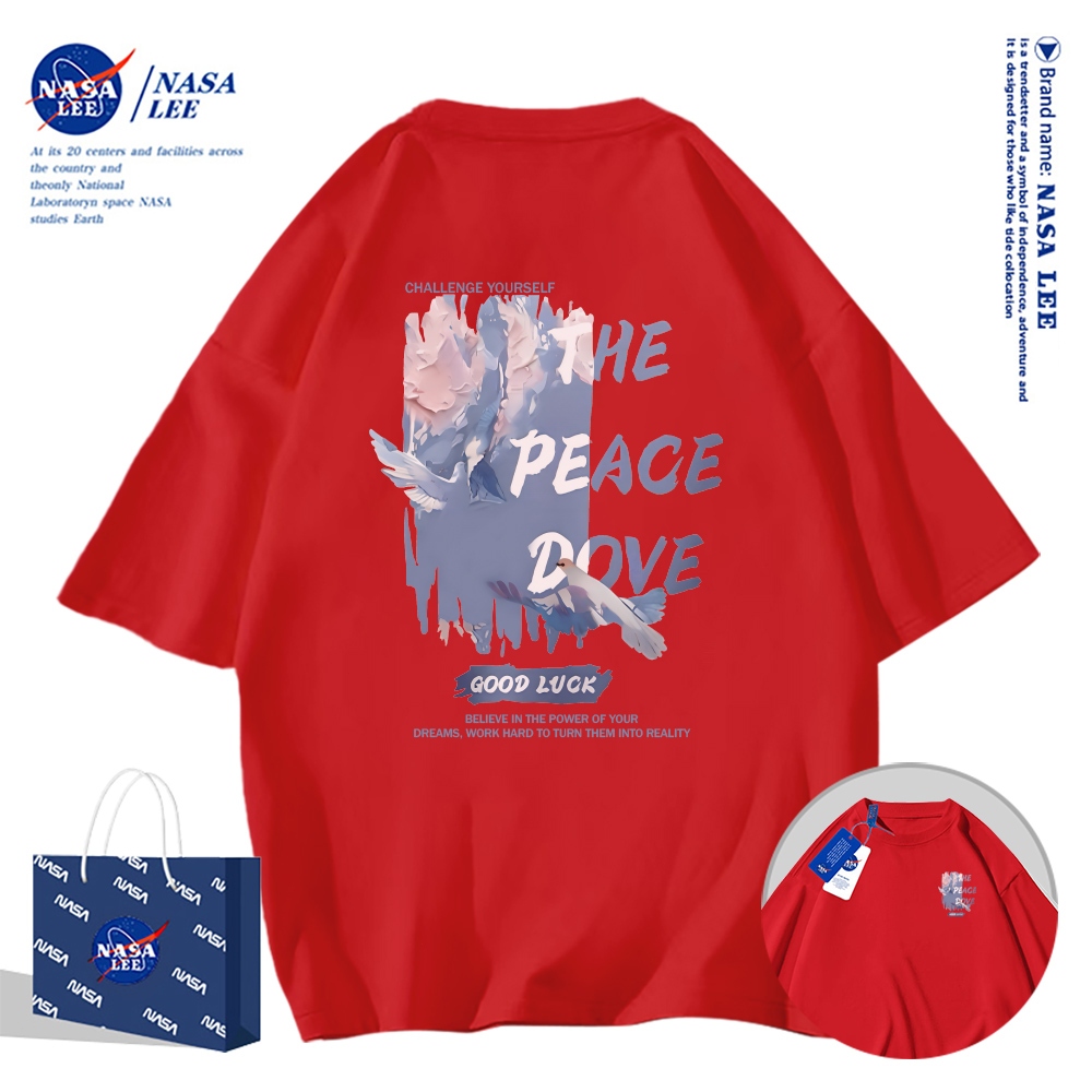 Áo thun NASA hình chim bồ câu hòa bình, cotton, kiểu dáng rộng rãi, unisex