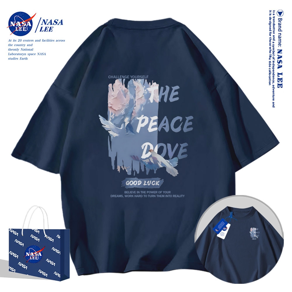 Áo thun NASA hình chim bồ câu hòa bình, cotton, kiểu dáng rộng rãi, unisex