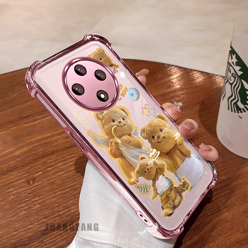 Ốp Lưng Cho OPPO reno 12F 5G Bốn Góc Mạ Điện Chống Rơi Vỏ Điện Thoại Thẩm Mỹ Hoạt Hình Màu Vàng Dễ Thương Họa Tiết Gấu TPU Silicon Mềm