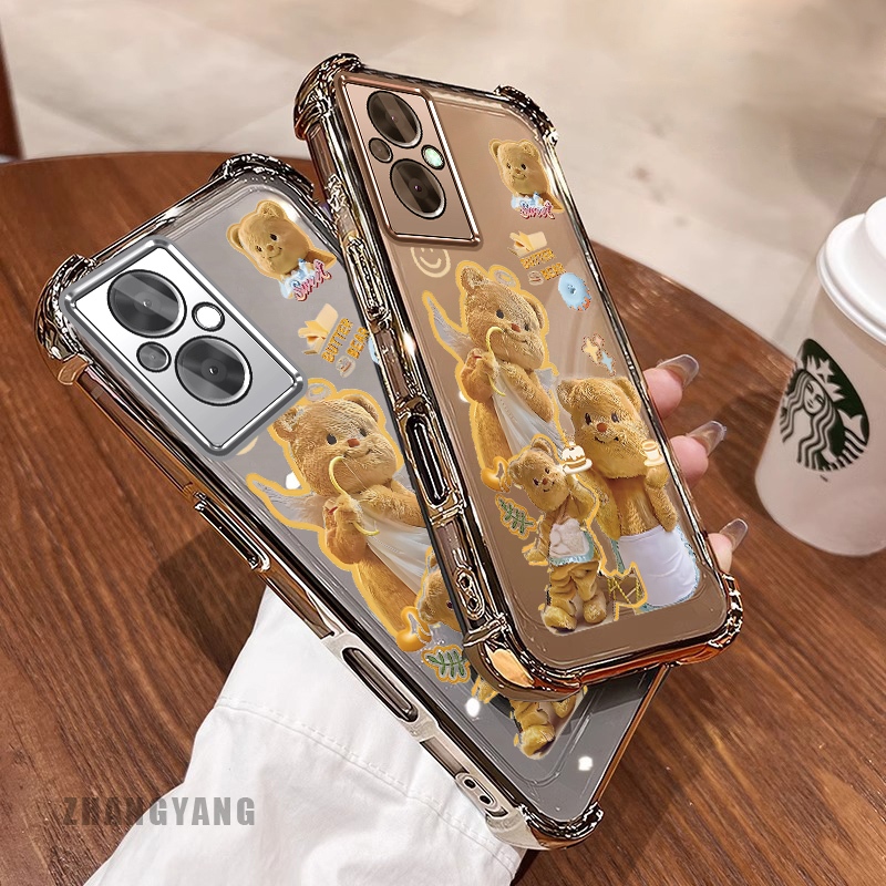 Ốp Lưng Cho OPPO RENO 7Z 5G RENO 8Z 5G Bốn Góc Mạ Điện Chống Rơi Vỏ Điện Thoại Thẩm Mỹ Hoạt Hình Màu Vàng Dễ Thương Họa Tiết Gấu TPU Silicon Mềm