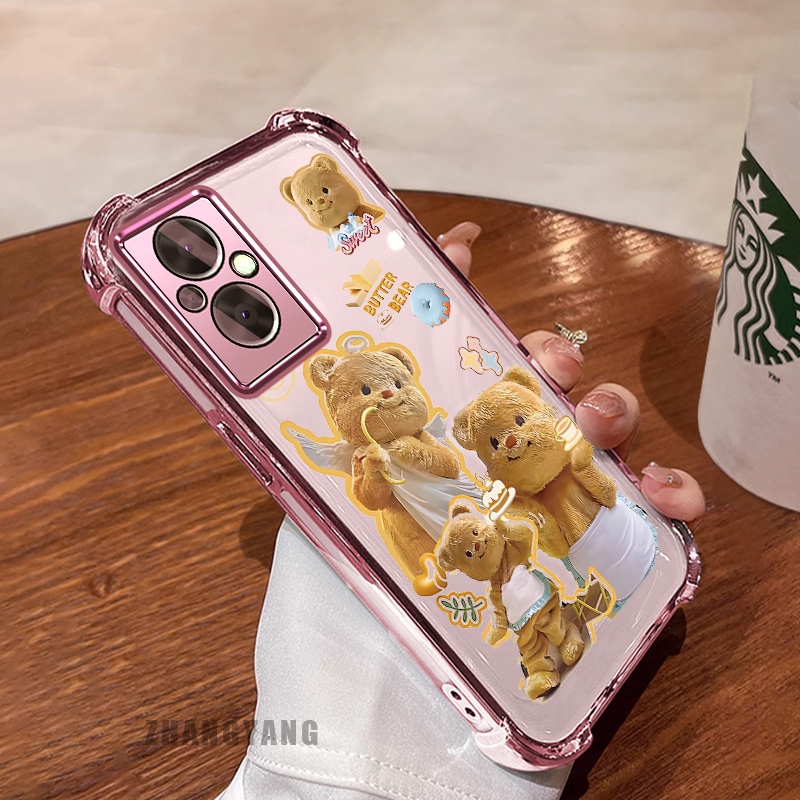 Ốp Lưng Cho OPPO RENO 7Z 5G RENO 8Z 5G Bốn Góc Mạ Điện Chống Rơi Vỏ Điện Thoại Thẩm Mỹ Hoạt Hình Màu Vàng Dễ Thương Họa Tiết Gấu TPU Silicon Mềm