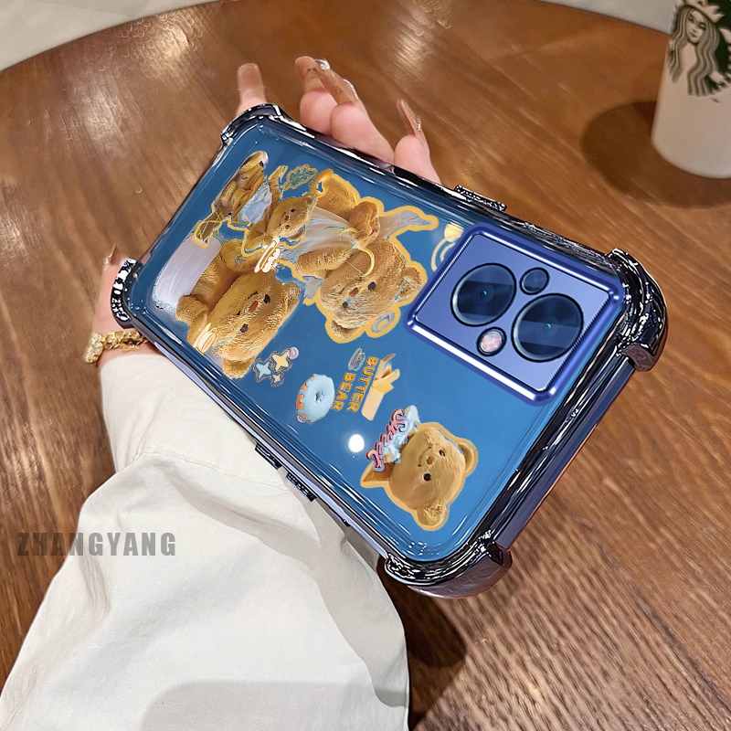 Ốp Lưng Cho OPPO RENO 7Z 5G RENO 8Z 5G Bốn Góc Mạ Điện Chống Rơi Vỏ Điện Thoại Thẩm Mỹ Hoạt Hình Màu Vàng Dễ Thương Họa Tiết Gấu TPU Silicon Mềm