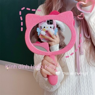 Gương trang điểm cầm tay Kitty Tay cầm đầu mèo Kt Gương trang điểm cho mèo Gương trang điểm cầm tay Màu hồng Sáng tạo Kitty Tay cầm hoạt hình Gương mỹ phẩm Trẻ em Kitty Handheld Makeup Mirror【Chiosala12】