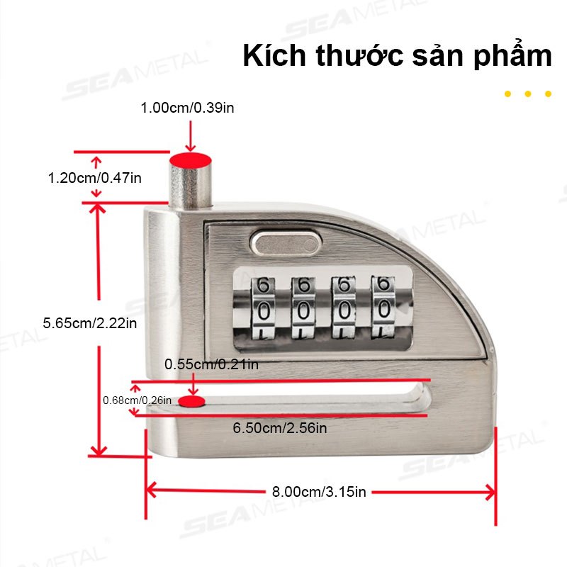 khóa đĩa xe máy SEAMETAL chống trộm chất liệu thép nguyên khối thiết kế thông minh an toàn tuyệt đối