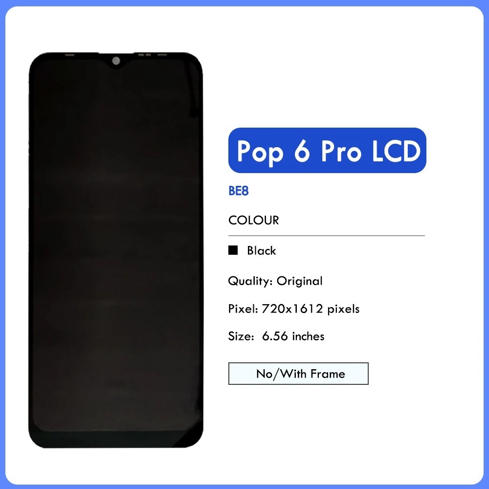 Dành cho Tecno Pop 6 Pro BE8 Màn hình LCD Bộ số hóa màn hình cảm ứng có khung lắp ráp