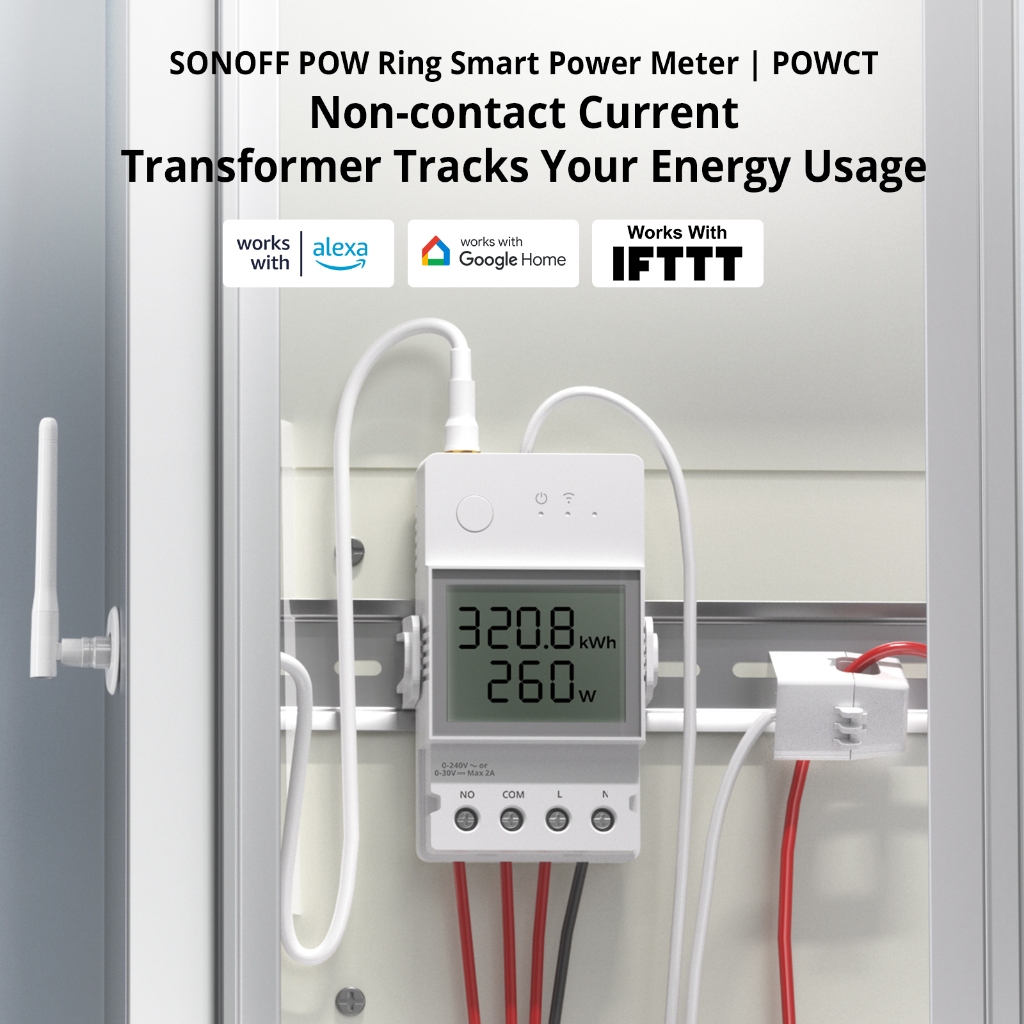 Sonoff POWCT 100A WiFi POW Ring Đồng hồ đo công suất thông minh Chia CT Cảm biến ESP32Chip Energy Monitor Contacter Control Smart Life với IFTTT Hoạt động với Alexa Google Home