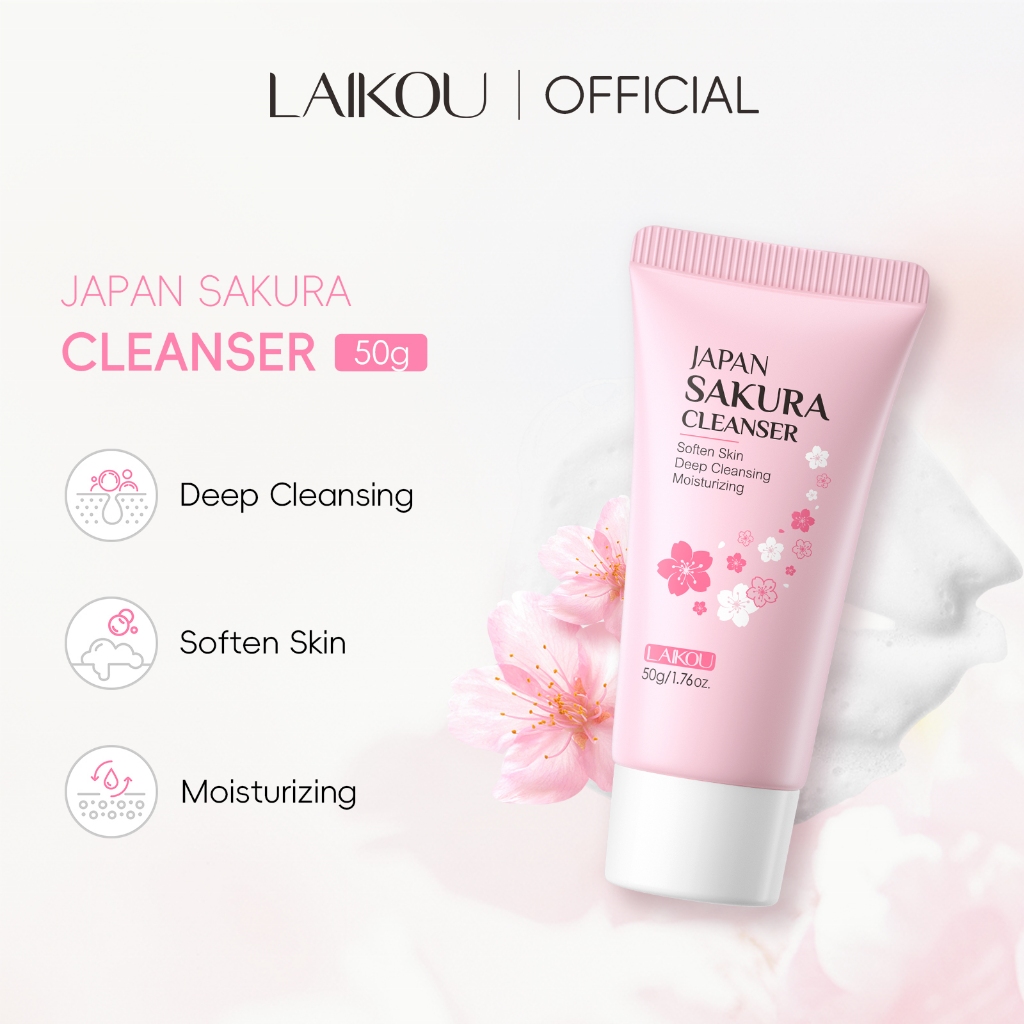 Ảnh Sữa rửa mặt LAIKOU hoa anh đào Nhật Bản kiềm dầu làm sạch mụn đầu đen thu nhỏ lỗ chân lông chuyên dụng 50g 2