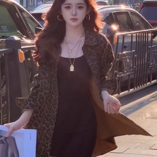 Phong Cách Hàn Quốc Nữ Nữ Rời Da Báo Quá Khổ Baggy Áo Sơ Mi Tay Dài