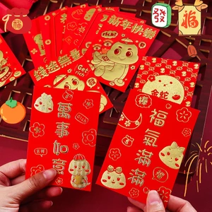 6 Cái / bộ Phong Bì Đỏ Năm Mới 2025 - Túi Đựng Tiền Phước Lành Dập Nóng Vàng 3D - Phong Cách Trung Hoa Hoạt Hình Rắn Năm Hongbao - Lễ Hội Mùa Xuân Giấy May Mắn Túi Màu Đỏ