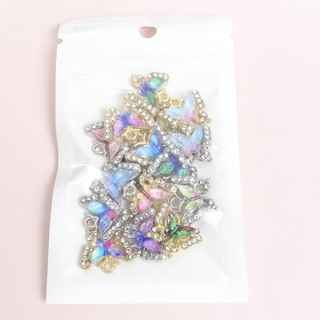 10 Chiếc Nhiều Màu Gradient Acrylic Inlay Bướm Quyến Rũ Với Kim Cương Giả, Tinh Tế Dreamy Hai Lớp Hợp Kim Bướm Mặt Dây Chuyền Cho DIY Vòng Cổ Vòng Tay Bông Tai Phụ Kiện Tóc