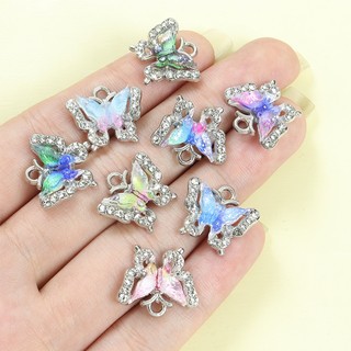 10 Chiếc Nhiều Màu Gradient Acrylic Inlay Bướm Quyến Rũ Với Kim Cương Giả, Tinh Tế Dreamy Hai Lớp Hợp Kim Bướm Mặt Dây Chuyền Cho DIY Vòng Cổ Vòng Tay Bông Tai Phụ Kiện Tóc