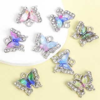 10 Chiếc Nhiều Màu Gradient Acrylic Inlay Bướm Quyến Rũ Với Kim Cương Giả, Tinh Tế Dreamy Hai Lớp Hợp Kim Bướm Mặt Dây Chuyền Cho DIY Vòng Cổ Vòng Tay Bông Tai Phụ Kiện Tóc