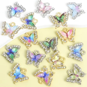 10 Chiếc Nhiều Màu Gradient Acrylic Inlay Bướm Quyến Rũ Với Kim Cương Giả, Tinh Tế Dreamy Hai Lớp Hợp Kim Bướm Mặt Dây Chuyền Cho DIY Vòng Cổ Vòng Tay Bông Tai Phụ Kiện Tóc