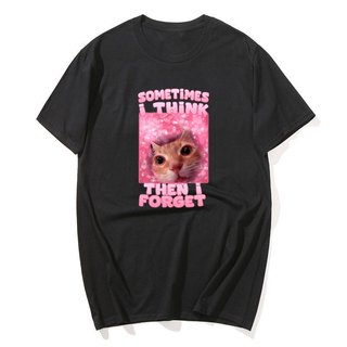 Đôi Khi Tôi Nghĩ Sau Đó Tôi Quên Ngộ nghĩnh Mèo Meme Tee Áo Sơ Mi Nữ Ngu Ngốc Hài Hước Mèo Áo Thun Thời Trang Cotton Tay Ngắn Áo