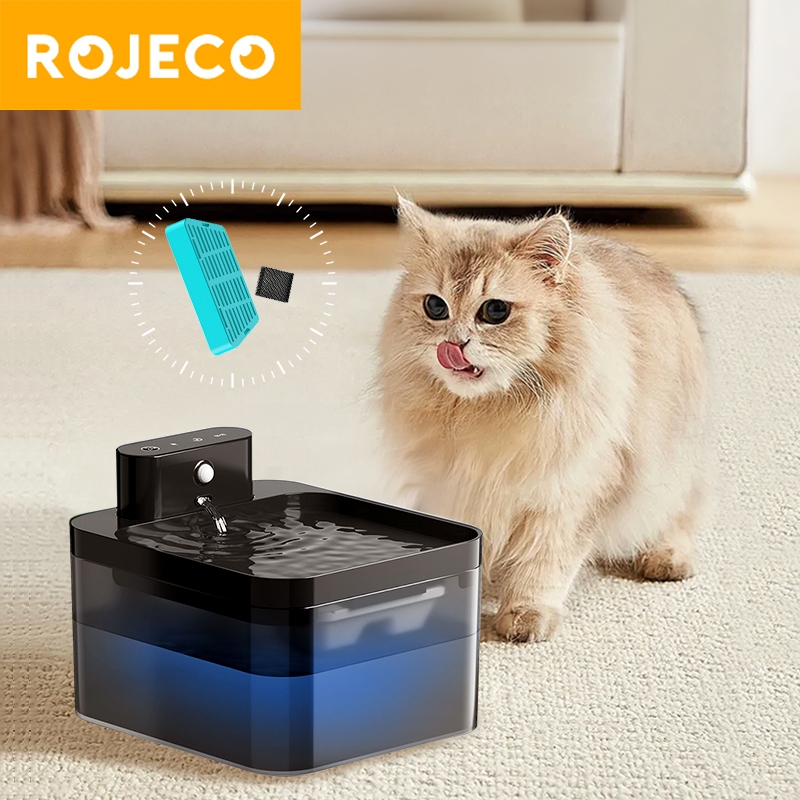 Bộ lọc đài phun nước thú cưng không dây ROJECO 2.2L Bộ lọc thay thế đài uống nước hoạt động bằng pin