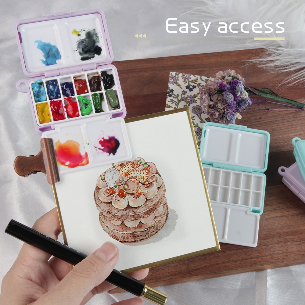 Ảnh Seamiart 1 Mini Di Động Du Lịch Nhựa Hộp Tranh Cho Sơn Màu Nước Đóng Gói 2 Màu Tùy Chọn 4