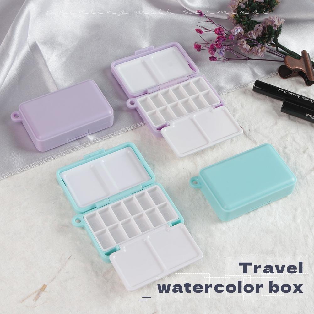 Ảnh Seamiart 1 Mini Di Động Du Lịch Nhựa Hộp Tranh Cho Sơn Màu Nước Đóng Gói 2 Màu Tùy Chọn 1