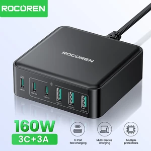 Rocoren 160W 3C + 3A Bộ sạc máy tính để bàn sạc nhanh PD QC.0 PPS SCP Sạc nhanh cho điện thoại, máy tính xách tay