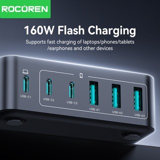 Rocoren 160W 3C + 3A Bộ sạc máy tính để bàn sạc nhanh PD QC.0 PPS SCP Sạc nhanh cho điện thoại, máy tính xách tay