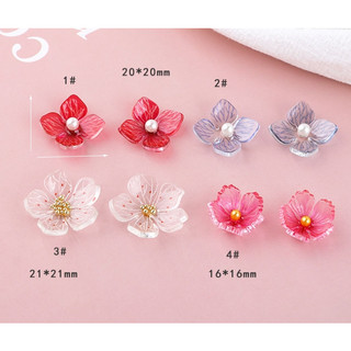 Phụ kiện trang sức thủ công DIY ngọc trai trong suốt năm cánh hoa anh đào hoa Acrylic hoa tai Phụ kiện đinh