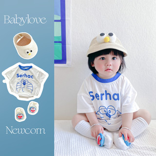 Quần áo trẻ em Áo liền quần Cotton bé trai - Bộ áo liền quần nửa tay Doremon dáng rộng, Bộ đồ ếch mềm cho trẻ sơ sinh (0-24 tháng)