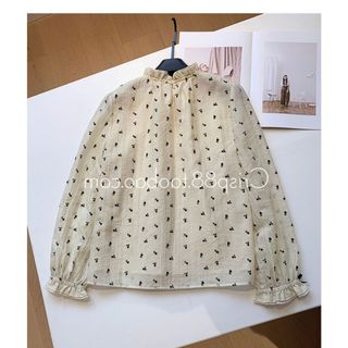 Áo sơ mi dài tay hoa voan dáng rộng phong cách Hàn Quốc dành cho nữ