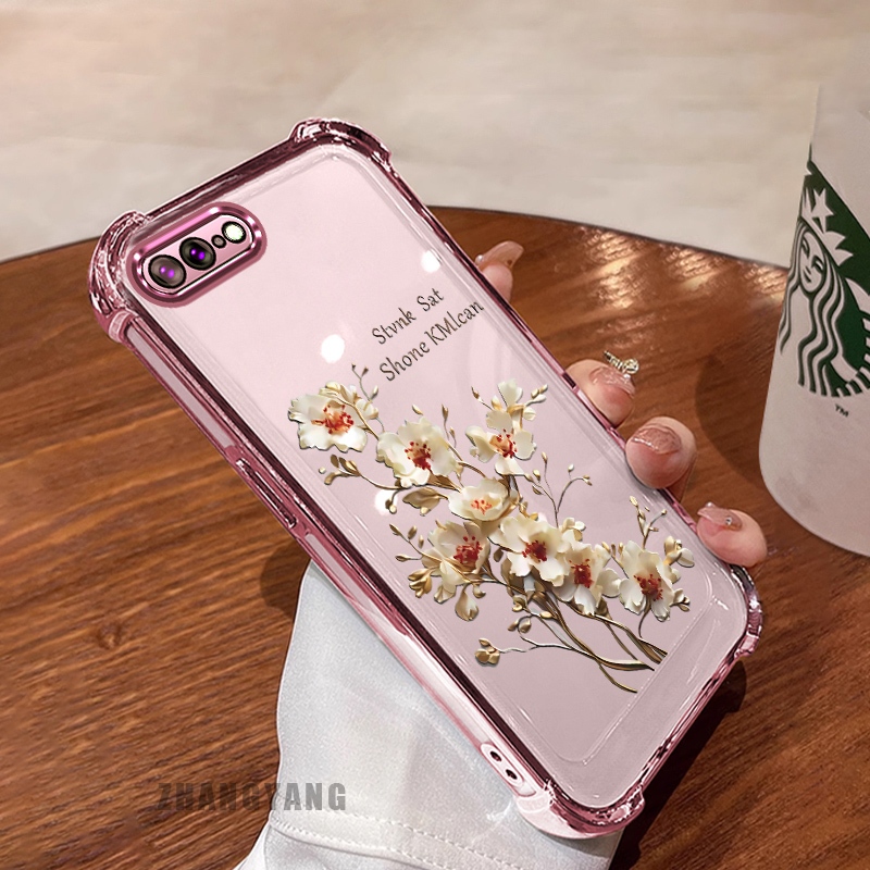 Ốp Lưng Cho iPhone 7 Plus iPhone 8 Plus Bốn Góc Chống Rơi Mạ Điện Ốp Lưng Điện Thoại Thẩm Mỹ Cây Nhánh Hoa Thiết Kế Mới TPU Silicon Mềm case