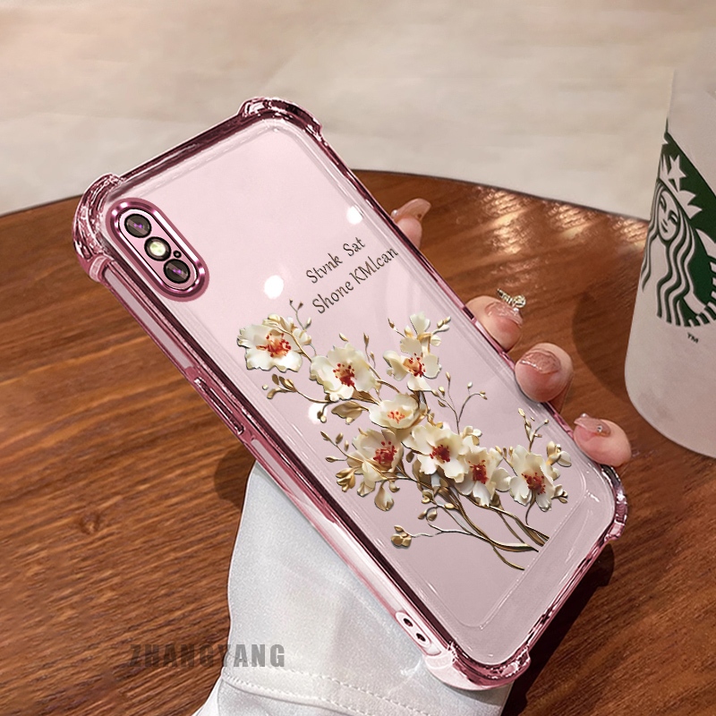 Ốp Lưng Cho iPhone X Xs Xr Xs Max Bốn Góc Chống Rơi Mạ Điện Ốp Lưng Điện Thoại Thẩm Mỹ Cây Nhánh Hoa Thiết Kế Mới TPU Silicon Mềm case