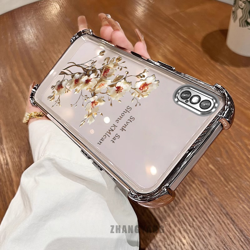 Ốp Lưng Cho iPhone X Xs Xr Xs Max Bốn Góc Chống Rơi Mạ Điện Ốp Lưng Điện Thoại Thẩm Mỹ Cây Nhánh Hoa Thiết Kế Mới TPU Silicon Mềm case