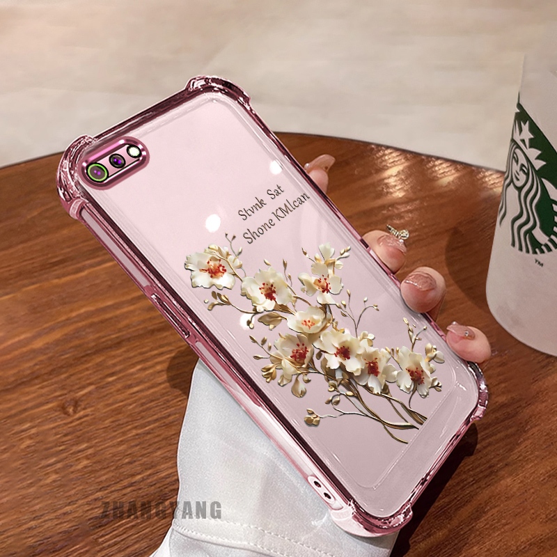 Ốp Lưng Cho OPPO A3S A12e A1k Ốp Điện Thoại Mạ Điện Bốn Góc Chống Rơi Cây Thẩm Mỹ Nhánh Hoa Thiết Kế Mới TPU Silicon Mềm case