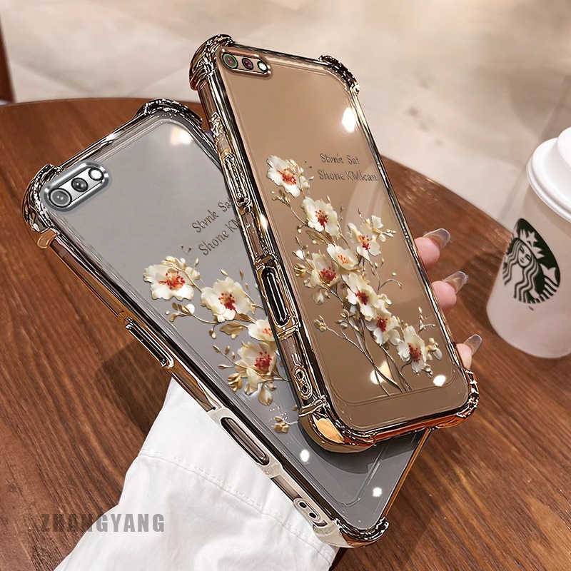 Ốp Lưng Cho OPPO A3S A12e A1k Ốp Điện Thoại Mạ Điện Bốn Góc Chống Rơi Cây Thẩm Mỹ Nhánh Hoa Thiết Kế Mới TPU Silicon Mềm case