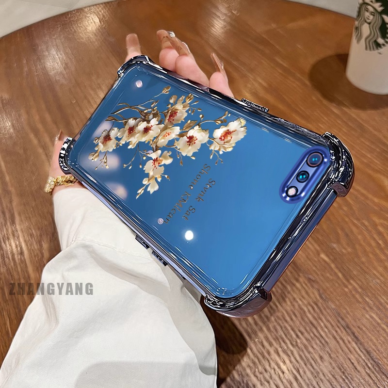 Ốp Lưng Cho OPPO A3S A12e A1k Ốp Điện Thoại Mạ Điện Bốn Góc Chống Rơi Cây Thẩm Mỹ Nhánh Hoa Thiết Kế Mới TPU Silicon Mềm case