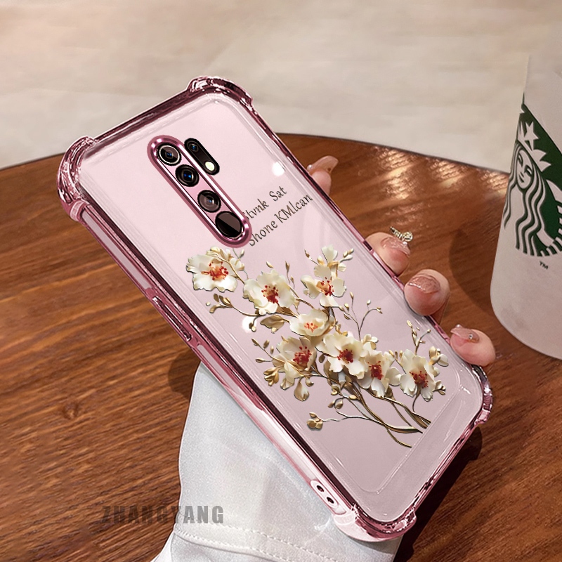 Ốp Lưng Cho OPPO A5 2020 A9 2020 Ốp Điện Thoại Mạ Điện Bốn Góc Chống Rơi Thẩm Mỹ Nhánh Cây Hoa Thiết Kế Mới TPU Silicon Mềm case