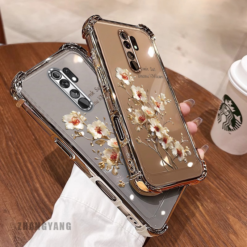 Ốp Lưng Cho OPPO A5 2020 A9 2020 Ốp Điện Thoại Mạ Điện Bốn Góc Chống Rơi Thẩm Mỹ Nhánh Cây Hoa Thiết Kế Mới TPU Silicon Mềm case