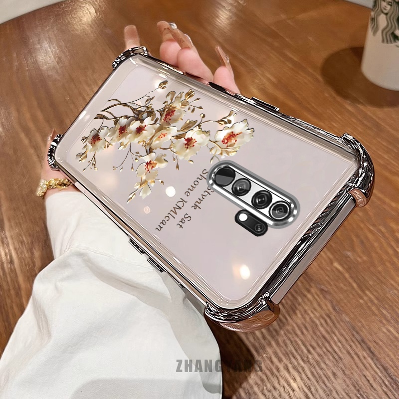 Ốp Lưng Cho OPPO A5 2020 A9 2020 Ốp Điện Thoại Mạ Điện Bốn Góc Chống Rơi Thẩm Mỹ Nhánh Cây Hoa Thiết Kế Mới TPU Silicon Mềm case