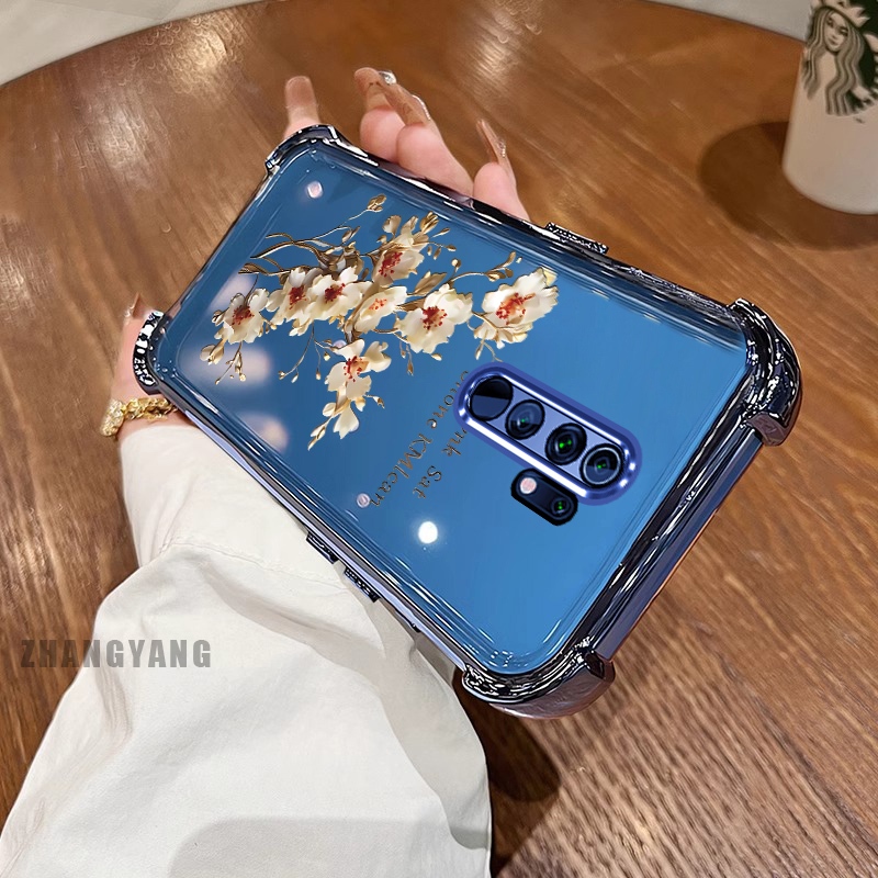 Ốp Lưng Cho OPPO A5 2020 A9 2020 Ốp Điện Thoại Mạ Điện Bốn Góc Chống Rơi Thẩm Mỹ Nhánh Cây Hoa Thiết Kế Mới TPU Silicon Mềm case