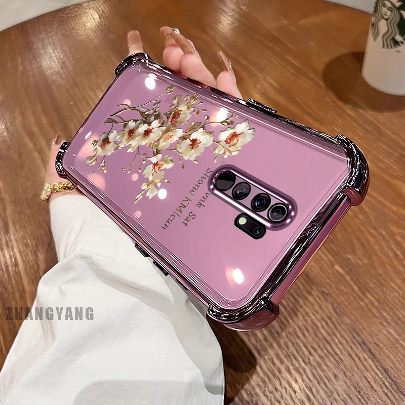 Ốp Lưng Cho OPPO A5 2020 A9 2020 Ốp Điện Thoại Mạ Điện Bốn Góc Chống Rơi Thẩm Mỹ Nhánh Cây Hoa Thiết Kế Mới TPU Silicon Mềm case