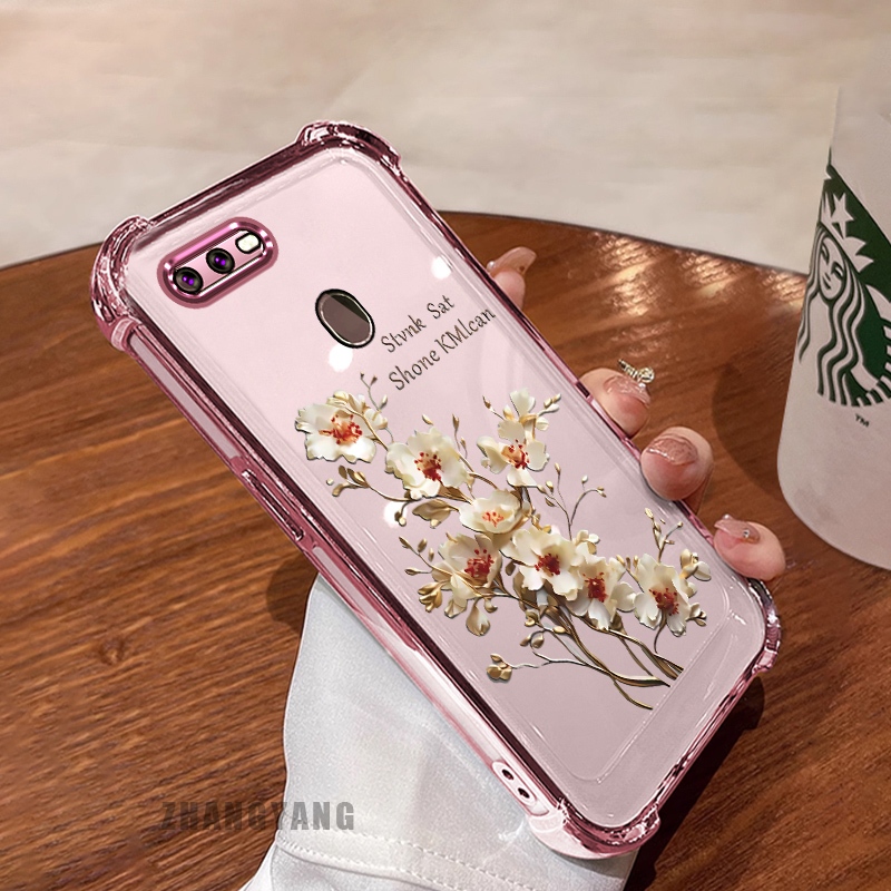 Ốp Lưng Cho OPPO A5S A12 A7 F9 Ốp Điện Thoại Mạ Điện Bốn Góc Chống Rơi Cây Thẩm Mỹ Nhánh Hoa Thiết Kế Mới TPU Silicon Mềm case