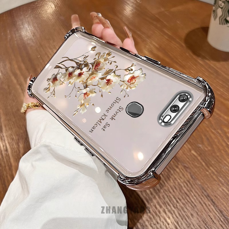 Ốp Lưng Cho OPPO A5S A12 A7 F9 Ốp Điện Thoại Mạ Điện Bốn Góc Chống Rơi Cây Thẩm Mỹ Nhánh Hoa Thiết Kế Mới TPU Silicon Mềm case