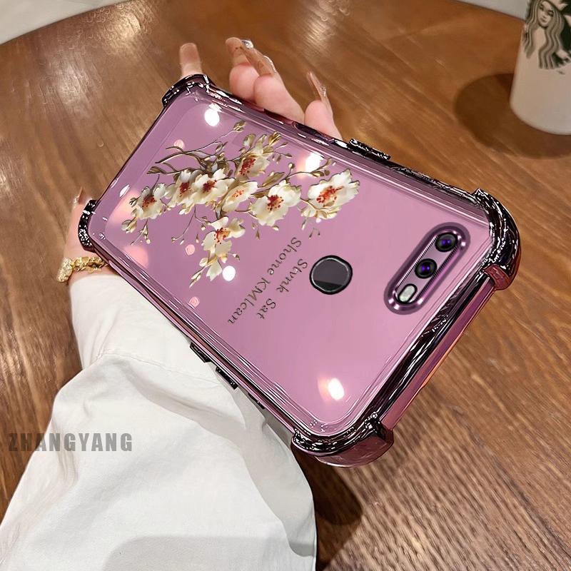 Ốp Lưng Cho OPPO A5S A12 A7 F9 Ốp Điện Thoại Mạ Điện Bốn Góc Chống Rơi Cây Thẩm Mỹ Nhánh Hoa Thiết Kế Mới TPU Silicon Mềm case