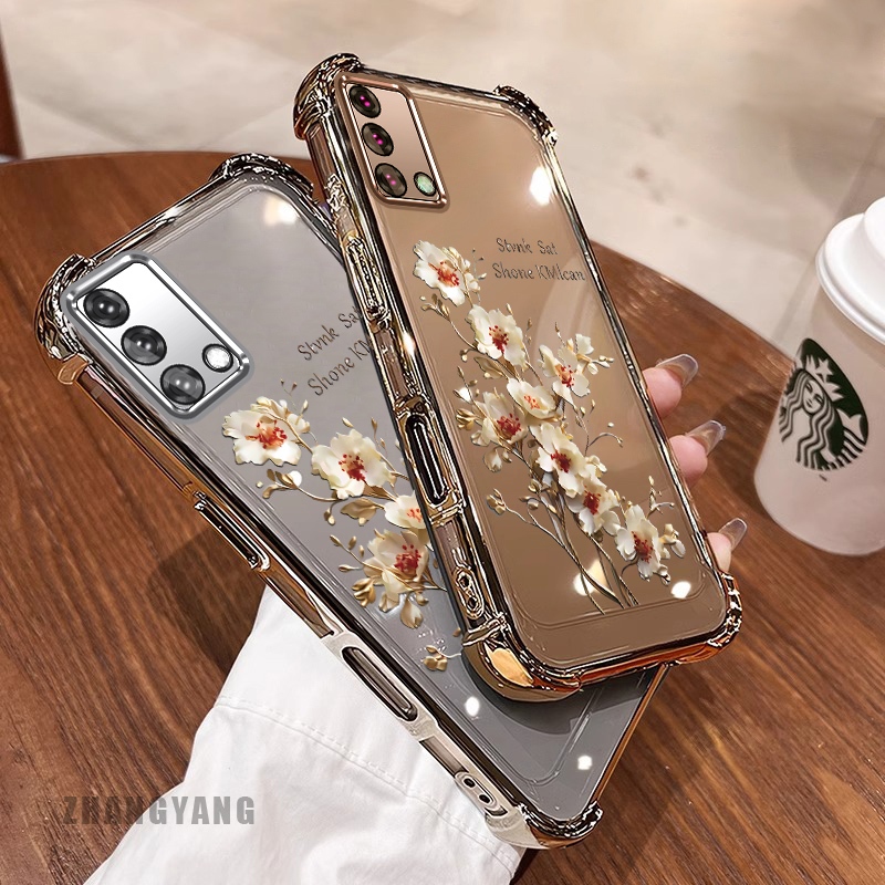 Ốp Lưng Cho OPPO A74 4G A95 4G Ốp Điện Thoại Mạ Điện Bốn Góc Chống Rơi Cây Thẩm Mỹ Nhánh Hoa Thiết Kế Mới TPU Silicon Mềm case