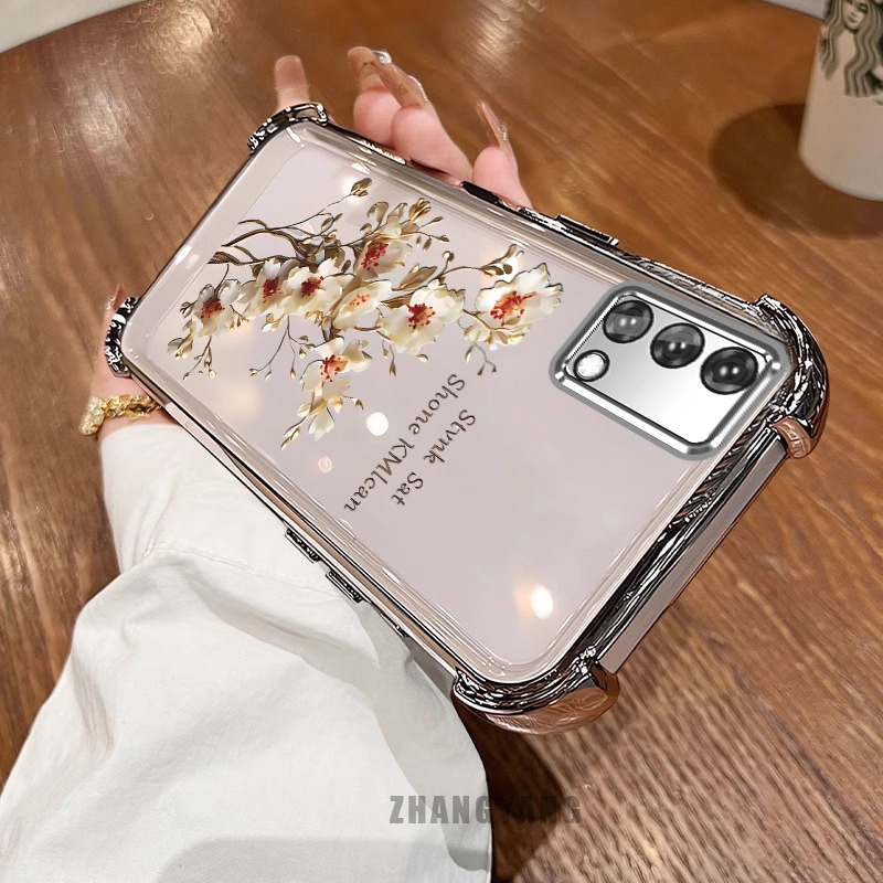 Ốp Lưng Cho OPPO A74 4G A95 4G Ốp Điện Thoại Mạ Điện Bốn Góc Chống Rơi Cây Thẩm Mỹ Nhánh Hoa Thiết Kế Mới TPU Silicon Mềm case